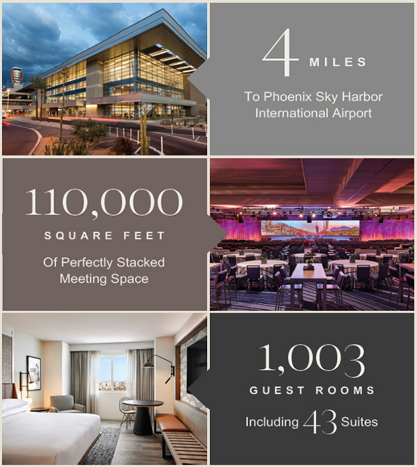 4 Miles To Phoenix Sky Harbor International Airport, 110,000 Square Feet Of Perfectly Stacked Meeting Space, 1,003 Guest Rooms Including 43 Suites